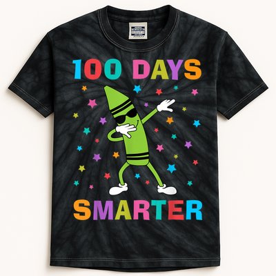 100 Days Smarter 100th Day of School Dabbing Crayon Kids Tie-Dye T-Shirt