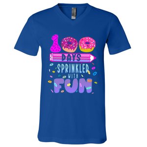 100 Days Sprinkled With Fun Donut 100th Day Of School Gift V-Neck T-Shirt