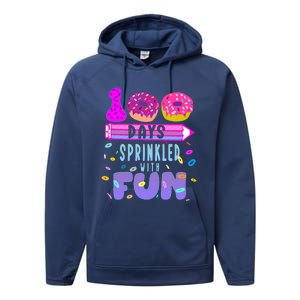 100 Days Sprinkled With Fun Donut 100th Day Of School Gift Performance Fleece Hoodie