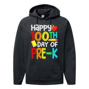 100 Days Smarter Pre K Happy 100th Day Of School Pre K  Performance Fleece Hoodie