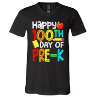 100 Days Smarter Pre K Happy 100th Day Of School Pre K  V-Neck T-Shirt