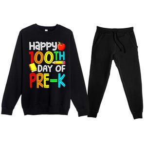 100 Days Smarter Pre K Happy 100th Day Of School Pre K  Premium Crewneck Sweatsuit Set