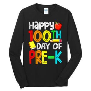 100 Days Smarter Pre K Happy 100th Day Of School Pre K  Tall Long Sleeve T-Shirt