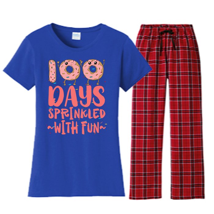 100 Days Sprinkled With Fun Donut 100th Day Of School Gift Women's Flannel Pajama Set