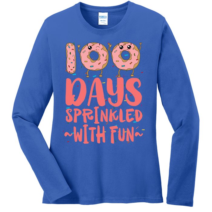 100 Days Sprinkled With Fun Donut 100th Day Of School Gift Ladies Long Sleeve Shirt