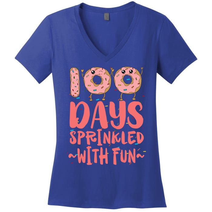 100 Days Sprinkled With Fun Donut 100th Day Of School Gift Women's V-Neck T-Shirt