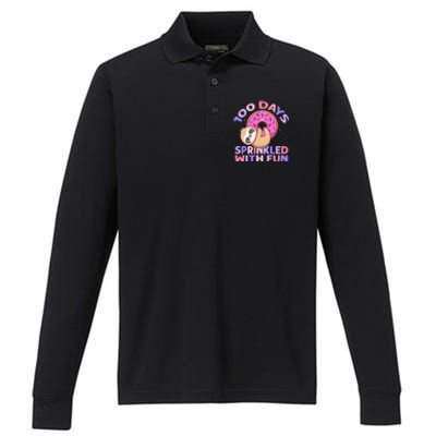 100 Days Sprinkled With Fun Donut Great Gift Performance Long Sleeve Polo