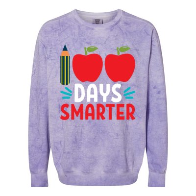 100 Days Smarter 100th Day Of School Gift Colorblast Crewneck Sweatshirt