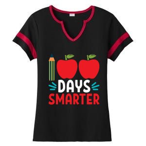 100 Days Smarter 100th Day Of School Gift Ladies Halftime Notch Neck Tee