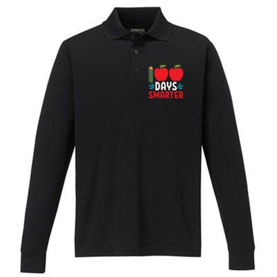 100 Days Smarter 100th Day Of School Gift Performance Long Sleeve Polo