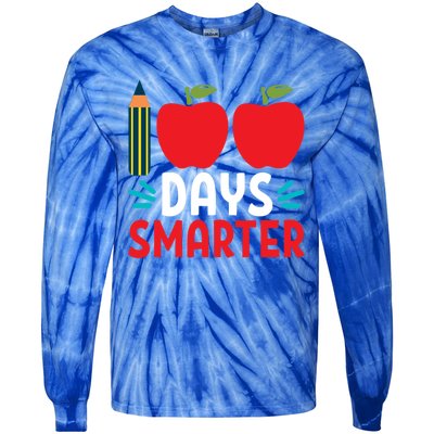 100 Days Smarter 100th Day Of School Gift Tie-Dye Long Sleeve Shirt