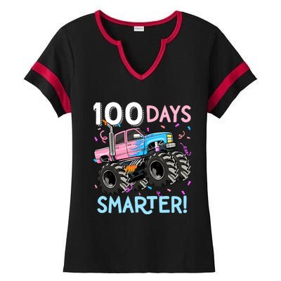 100 Days Smarter Monster Truck 100th Day Of School Girl Ladies Halftime Notch Neck Tee