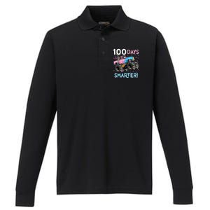 100 Days Smarter Monster Truck 100th Day Of School Girl Performance Long Sleeve Polo