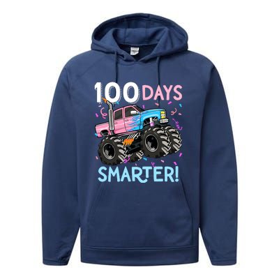 100 Days Smarter Monster Truck 100th Day Of School Girl Performance Fleece Hoodie