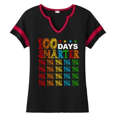 100 Days Smarter Cute Funny 100th Day Of School Ladies Halftime Notch Neck Tee