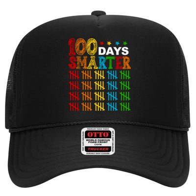 100 Days Smarter Cute Funny 100th Day Of School High Crown Mesh Back Trucker Hat