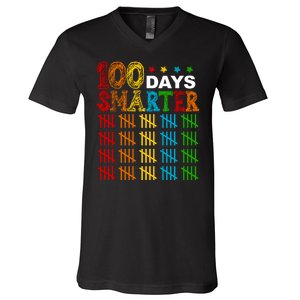 100 Days Smarter Cute Funny 100th Day Of School V-Neck T-Shirt