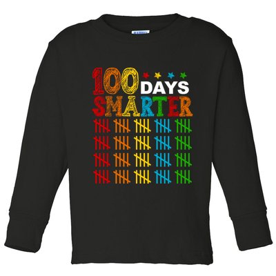 100 Days Smarter Cute Funny 100th Day Of School Toddler Long Sleeve Shirt