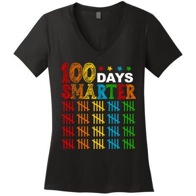 100 Days Smarter Cute Funny 100th Day Of School Women's V-Neck T-Shirt