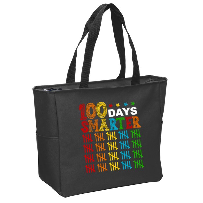 100 Days Smarter Cute Funny 100th Day Of School Zip Tote Bag