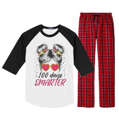 100 Days Smarter Messy Bun Girl Raglan Sleeve Pajama Set