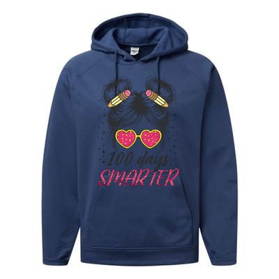 100 Days Smarter Messy Bun Girl Performance Fleece Hoodie