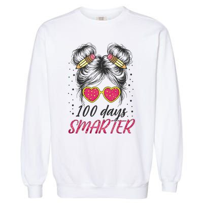 100 Days Smarter Messy Bun Girl Garment-Dyed Sweatshirt