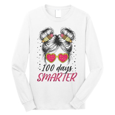 100 Days Smarter Messy Bun Girl Long Sleeve Shirt