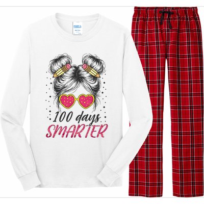 100 Days Smarter Messy Bun Girl Long Sleeve Pajama Set