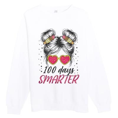 100 Days Smarter Messy Bun Girl Premium Crewneck Sweatshirt