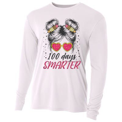 100 Days Smarter Messy Bun Girl Cooling Performance Long Sleeve Crew