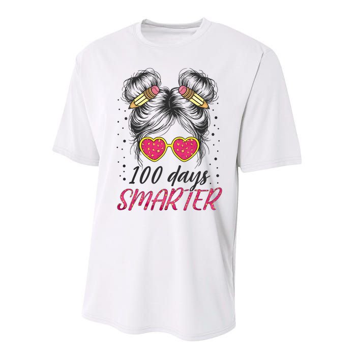 100 Days Smarter Messy Bun Girl Performance Sprint T-Shirt