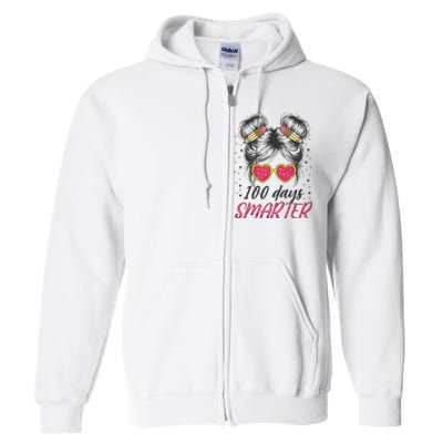 100 Days Smarter Messy Bun Girl Full Zip Hoodie