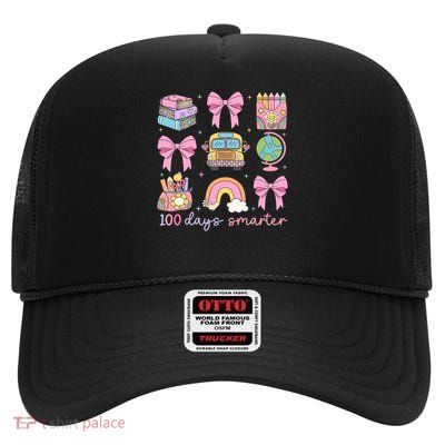 100 Days Smarter Teacher Girls Kids Cute 100th Day Of School High Crown Mesh Back Trucker Hat