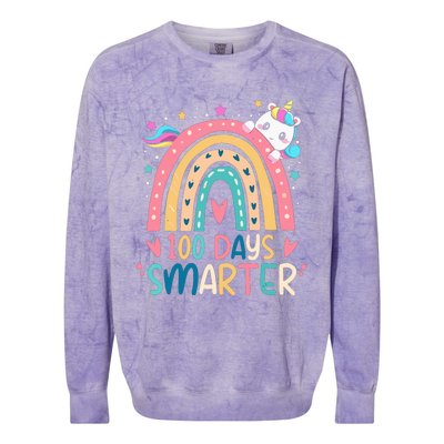 100 Days Smarter Unicorn 100th Day Of School Gift Colorblast Crewneck Sweatshirt