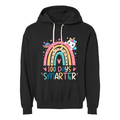 100 Days Smarter Unicorn 100th Day Of School Gift Garment-Dyed Fleece Hoodie