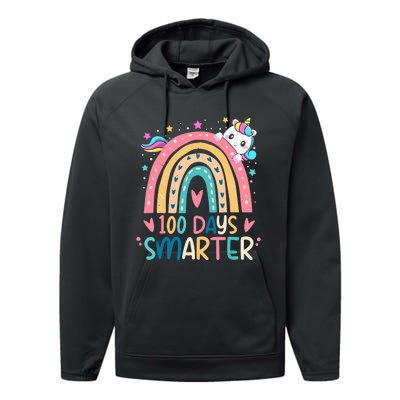 100 Days Smarter Unicorn 100th Day Of School Gift Performance Fleece Hoodie