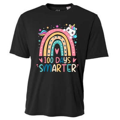 100 Days Smarter Unicorn 100th Day Of School Gift Cooling Performance Crew T-Shirt