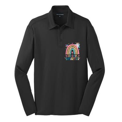 100 Days Smarter Unicorn 100th Day Of School Gift Silk Touch Performance Long Sleeve Polo