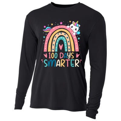 100 Days Smarter Unicorn 100th Day Of School Gift Cooling Performance Long Sleeve Crew