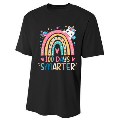 100 Days Smarter Unicorn 100th Day Of School Gift Performance Sprint T-Shirt