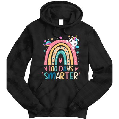 100 Days Smarter Unicorn 100th Day Of School Gift Tie Dye Hoodie