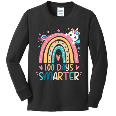 100 Days Smarter Unicorn 100th Day Of School Gift Kids Long Sleeve Shirt