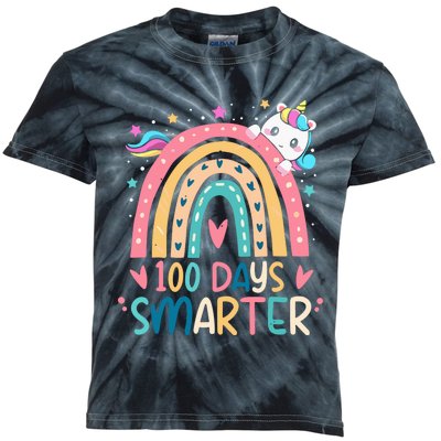 100 Days Smarter Unicorn 100th Day Of School Gift Kids Tie-Dye T-Shirt