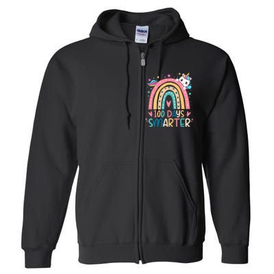 100 Days Smarter Unicorn 100th Day Of School Gift Full Zip Hoodie