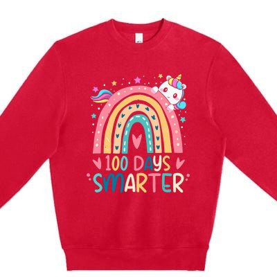 100 Days Smarter Unicorn 100th Day Of School Gift Premium Crewneck Sweatshirt