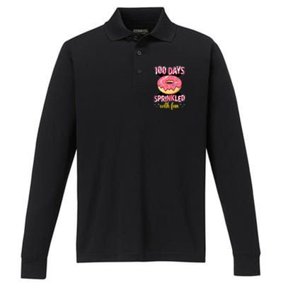 100 Days Sprinkled With Fun School Sprinkled Donut Lover Gift Performance Long Sleeve Polo