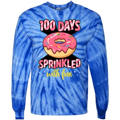 100 Days Sprinkled With Fun School Sprinkled Donut Lover Gift Tie-Dye Long Sleeve Shirt