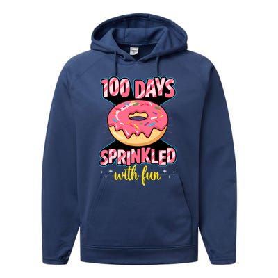 100 Days Sprinkled With Fun School Sprinkled Donut Lover Gift Performance Fleece Hoodie