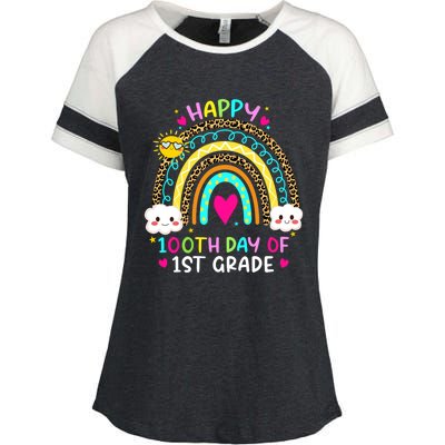 100 Days Smarter First Grade 100th Day Of School 1st Grade Gift Enza Ladies Jersey Colorblock Tee